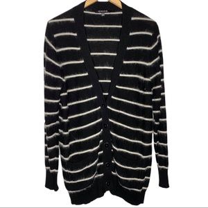 CHAUS Breton Stripe Angora Lambswool Black White Cardigan Large‎